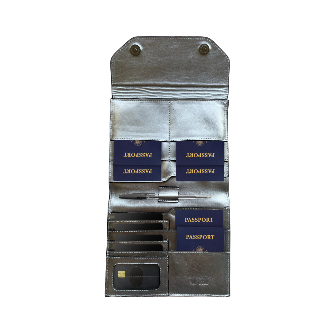 Portapasaporte Familiar Plata