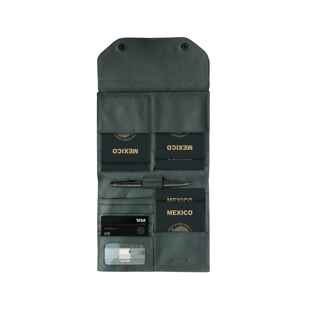 Portapasaporte Familiar Verde Olivo
